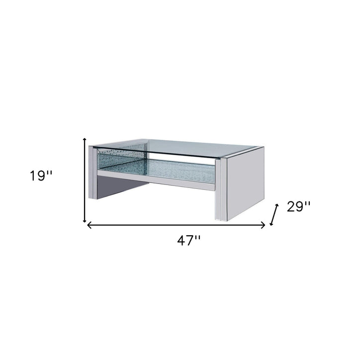 47" Clear And Silver Glass Mirrored Coffee Table With Shelf Image 2