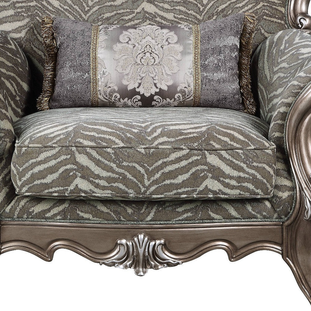 47" Gray Fabric And Antique Bronze Floral Tufted Wingback Chair Image 3