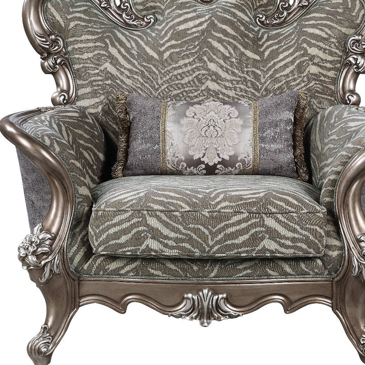 47" Gray Fabric And Antique Bronze Floral Tufted Wingback Chair Image 4