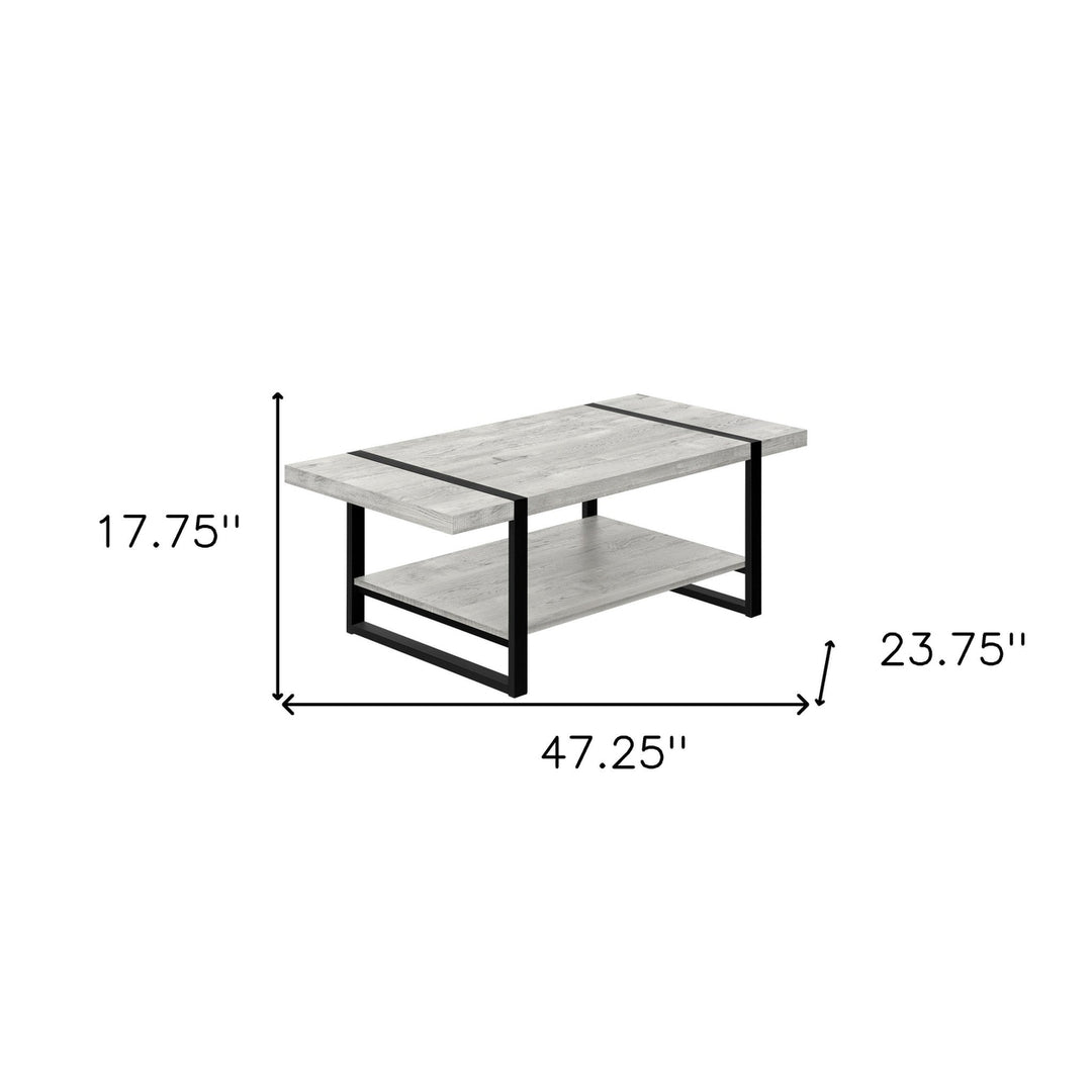 47" Grey And Black Rectangular Coffee Table With Shelf Image 7