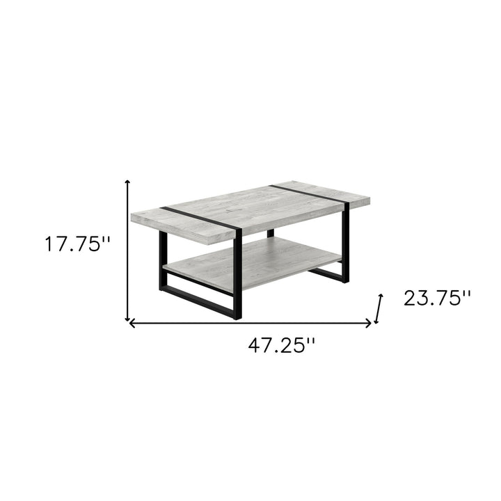 47" Grey And Black Rectangular Coffee Table With Shelf Image 7