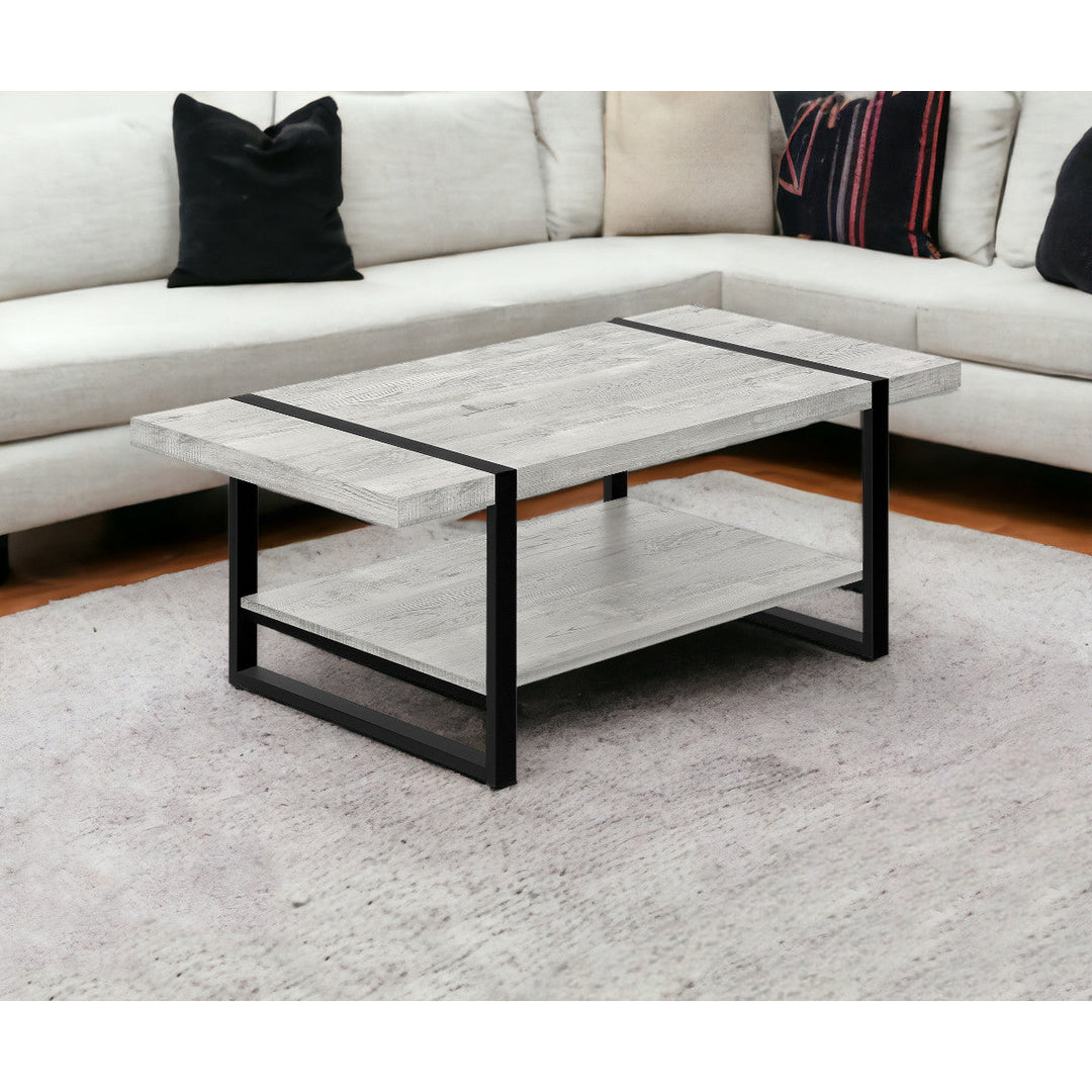 47" Grey And Black Rectangular Coffee Table With Shelf Image 8