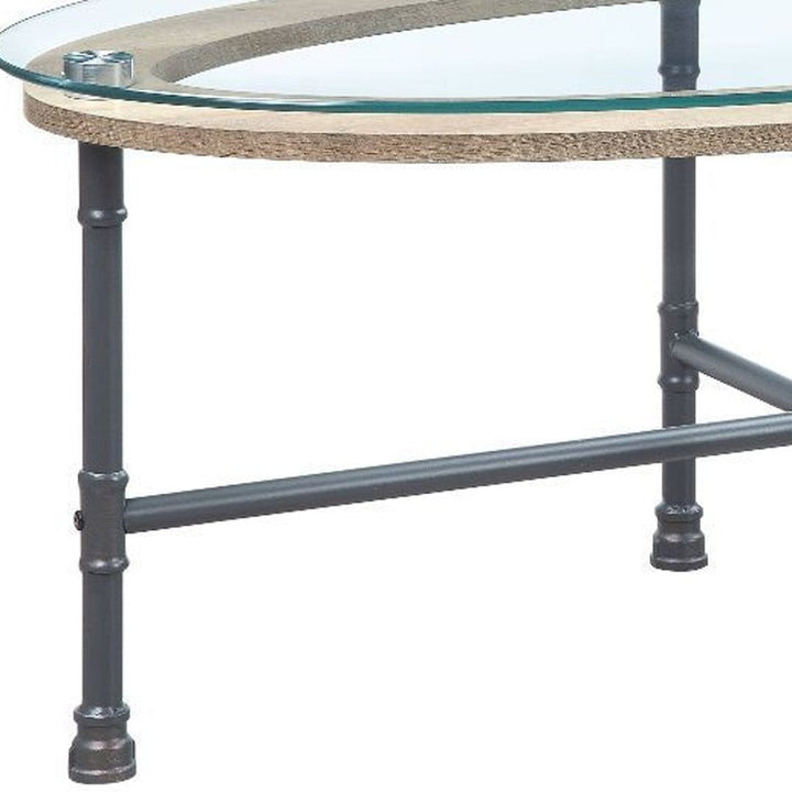 47" Sandy Gray And Clear Glass And Metal Oval Coffee Table Image 4