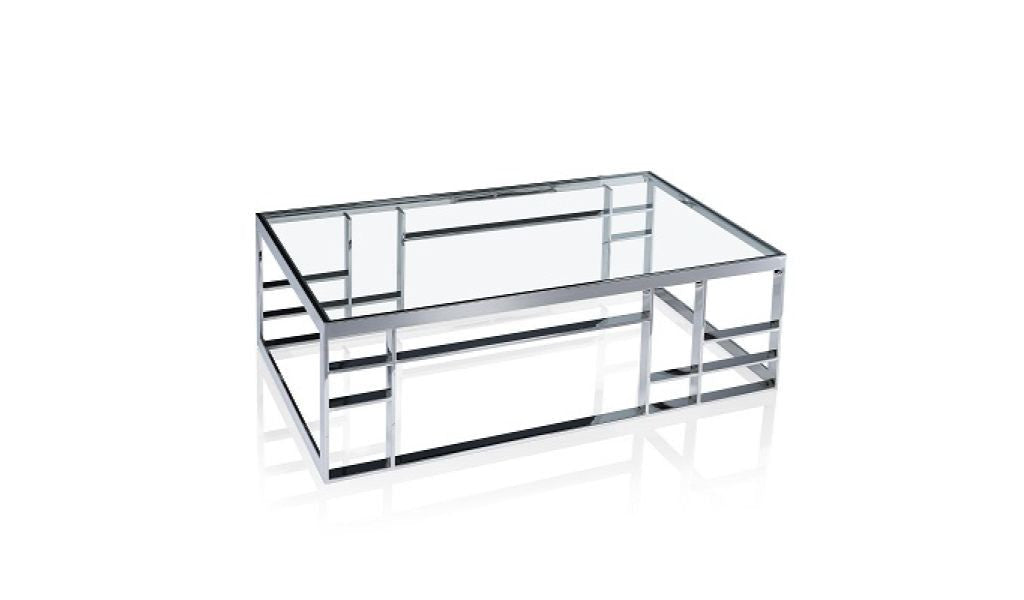 47" Silver And Clear Glass Rectangular Coffee Table Image 1