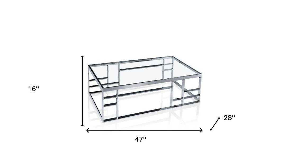 47" Silver And Clear Glass Rectangular Coffee Table Image 2