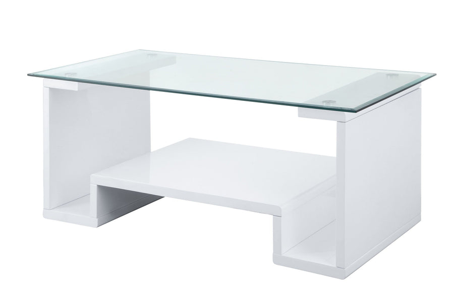 47" White And Clear Glass And Manufactured Wood Rectangular Coffee Table With Shelf Image 1