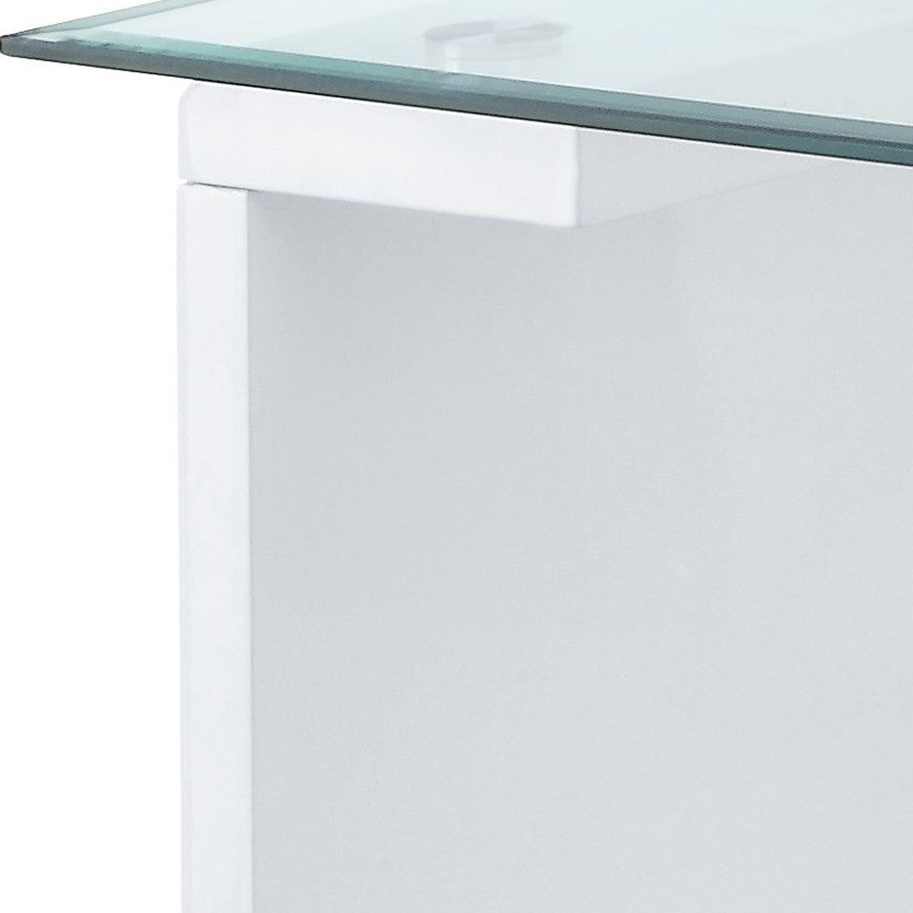 47" White And Clear Glass And Manufactured Wood Rectangular Coffee Table With Shelf Image 3