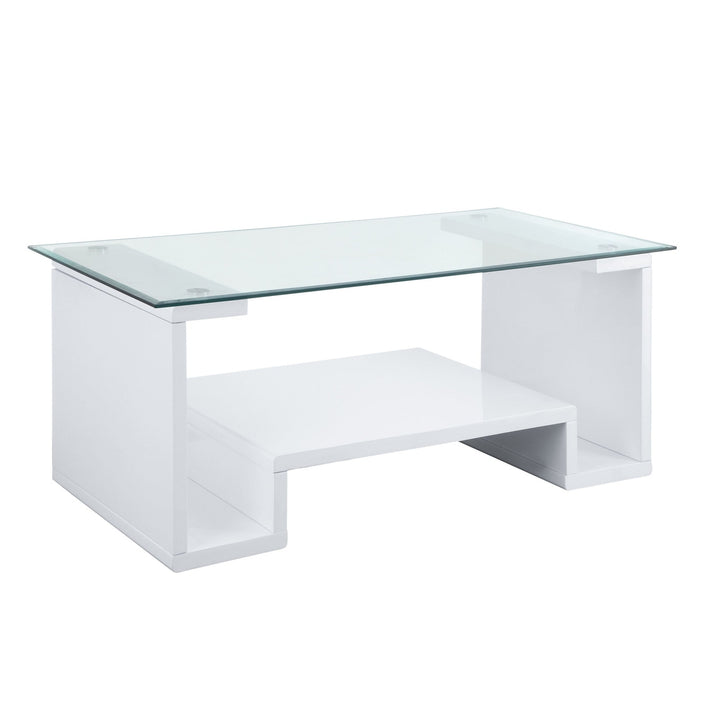 47" White And Clear Glass And Manufactured Wood Rectangular Coffee Table With Shelf Image 4