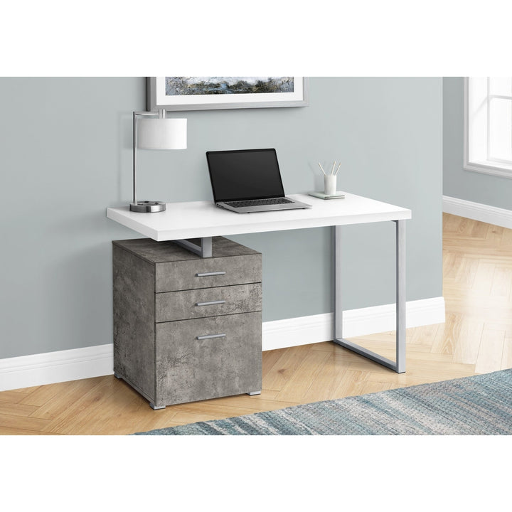 47" White and Gray Computer Desk With Three Drawers Image 1