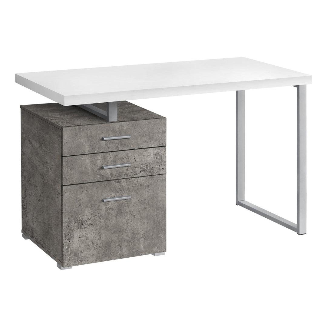 47" White and Gray Computer Desk With Three Drawers Image 2