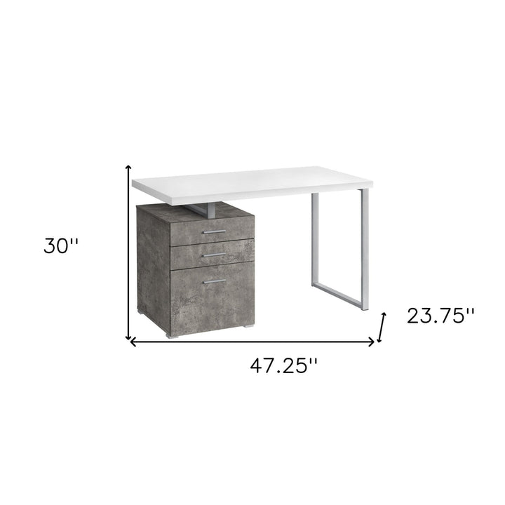 47" White and Gray Computer Desk With Three Drawers Image 5