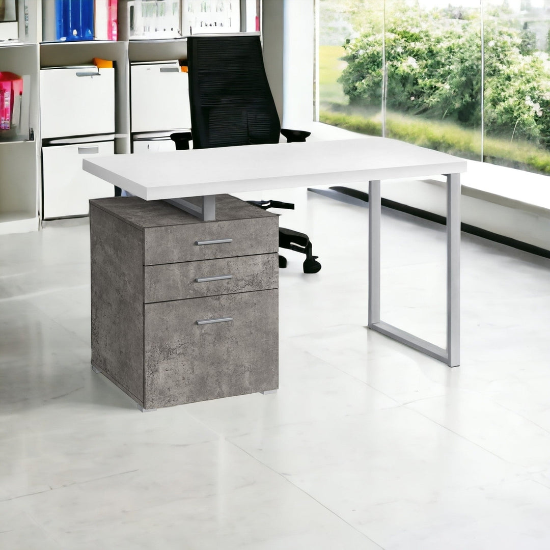 47" White and Gray Computer Desk With Three Drawers Image 6