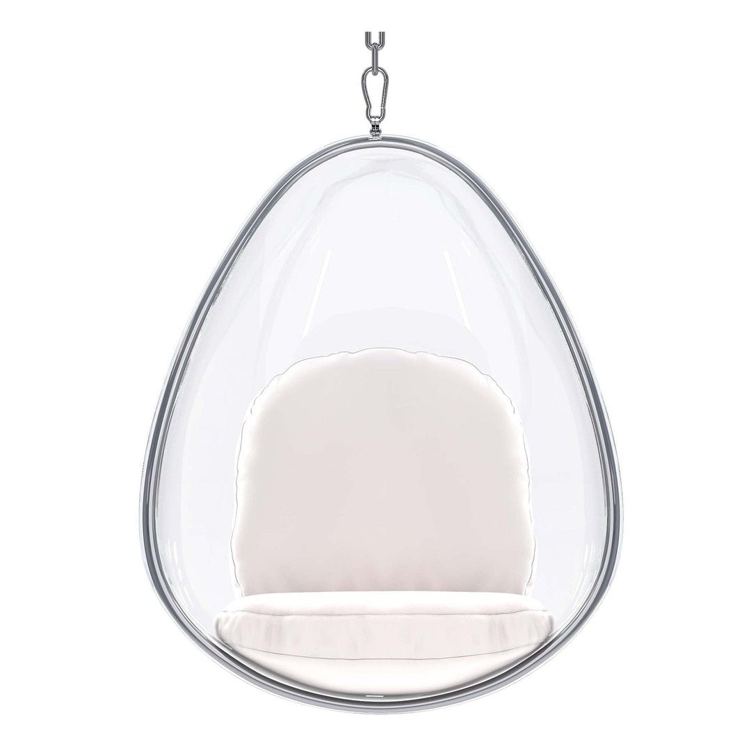 47" White and Silver Acrylic and Faux Leather Oval Balloon Chair Image 1