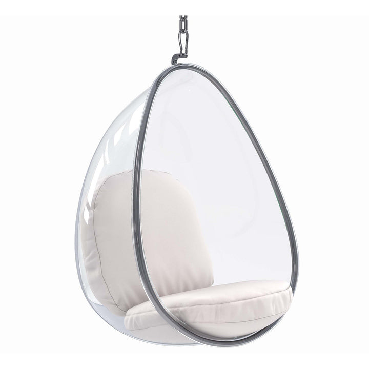 47" White and Silver Acrylic and Faux Leather Oval Balloon Chair Image 2