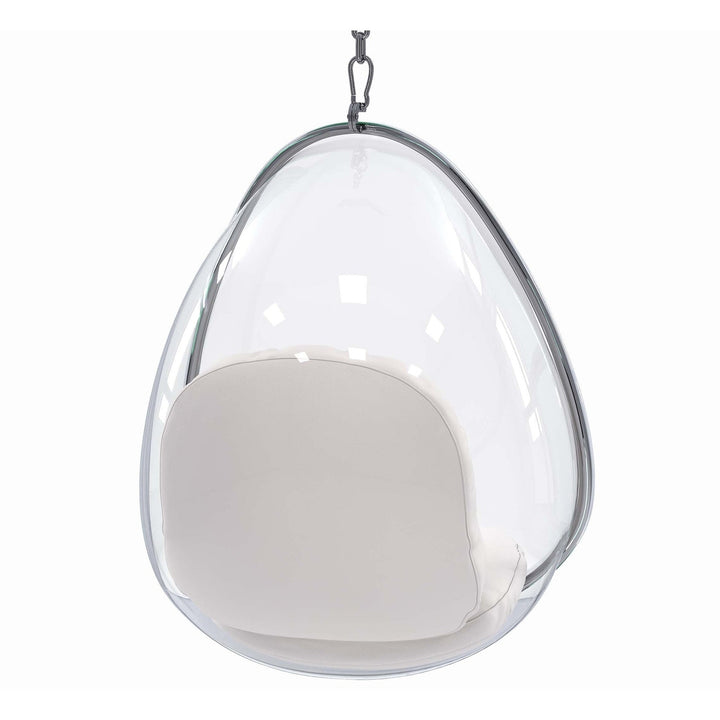 47" White and Silver Acrylic and Faux Leather Oval Balloon Chair Image 4