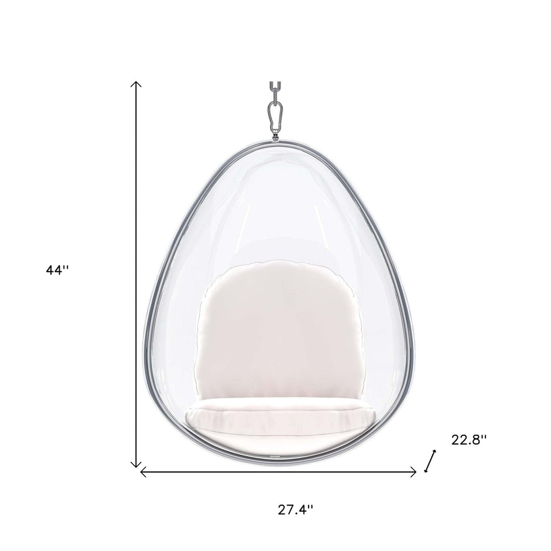 47" White and Silver Acrylic and Faux Leather Oval Balloon Chair Image 7