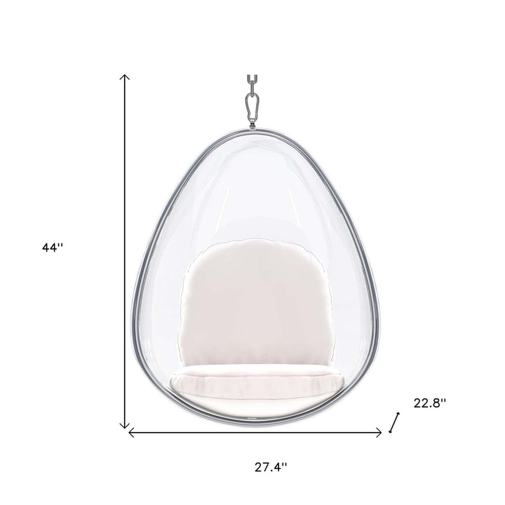 47" White and Silver Acrylic and Faux Leather Oval Balloon Chair Image 7