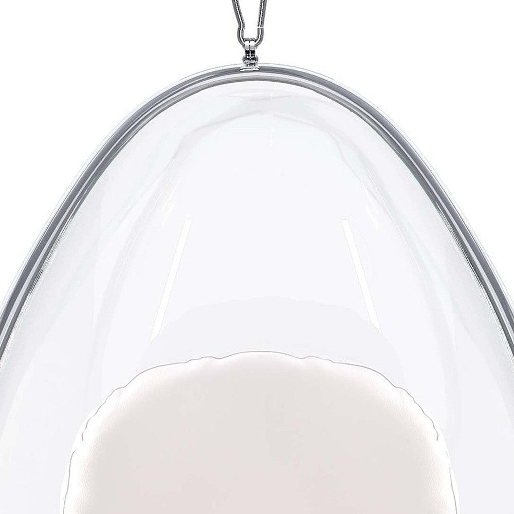 47" White and Silver Acrylic and Faux Leather Oval Balloon Chair Image 8