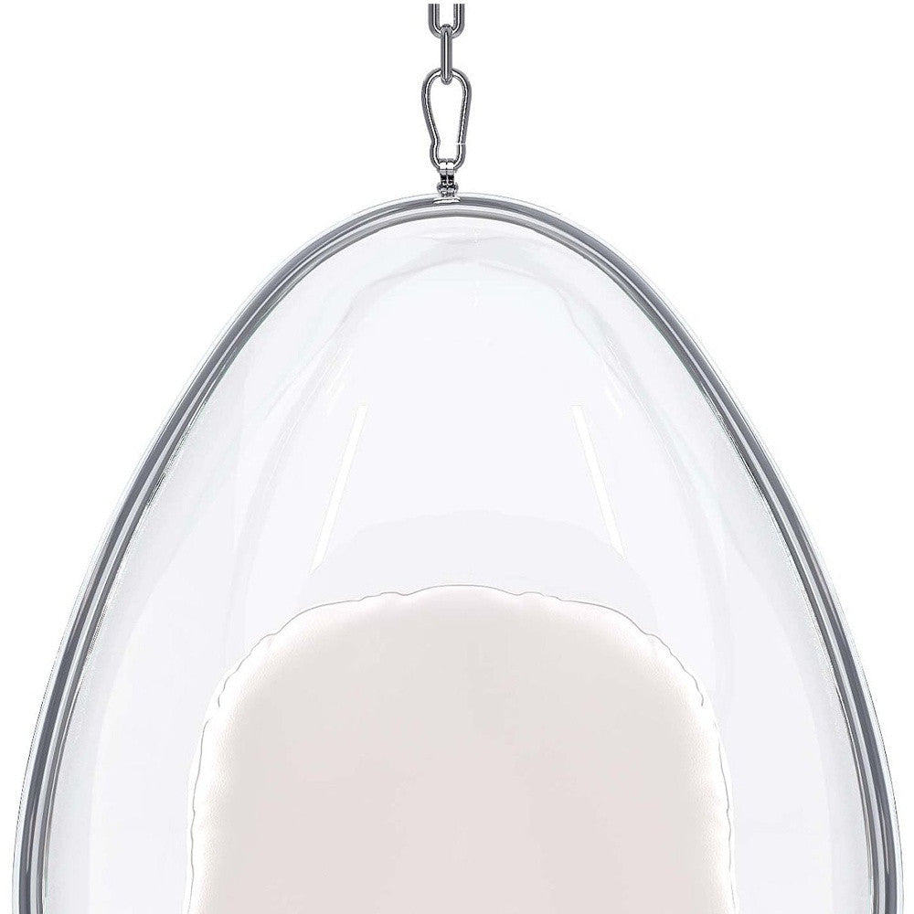 47" White and Silver Acrylic and Faux Leather Oval Balloon Chair Image 9