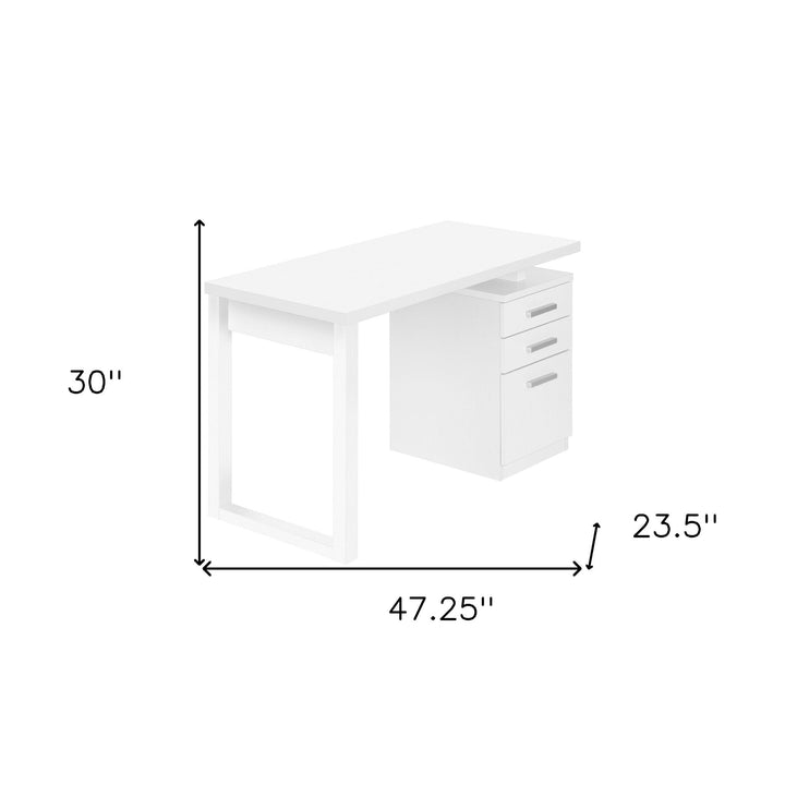 47" White Computer Desk With Three Drawers Image 9