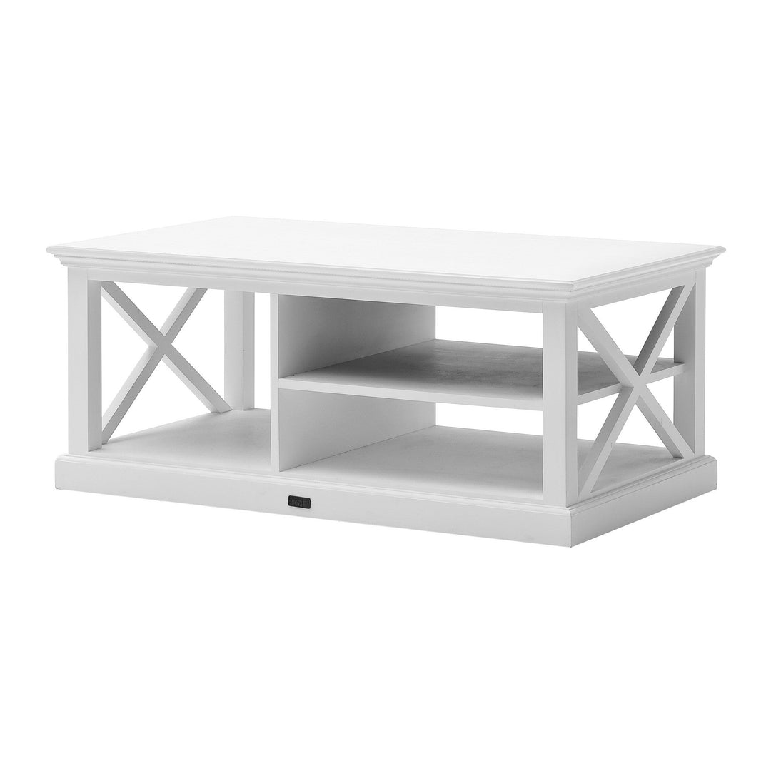 47" White Solid Wood And Solid And Manufactured Wood Coffee Table With Three Shelves Image 4