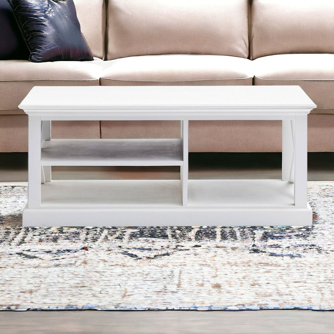 47" White Solid Wood And Solid And Manufactured Wood Coffee Table With Three Shelves Image 8