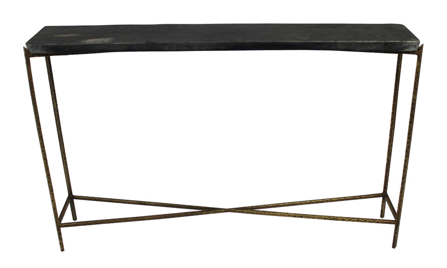 48" Black and Gold Stone Frame Console Table Image 1