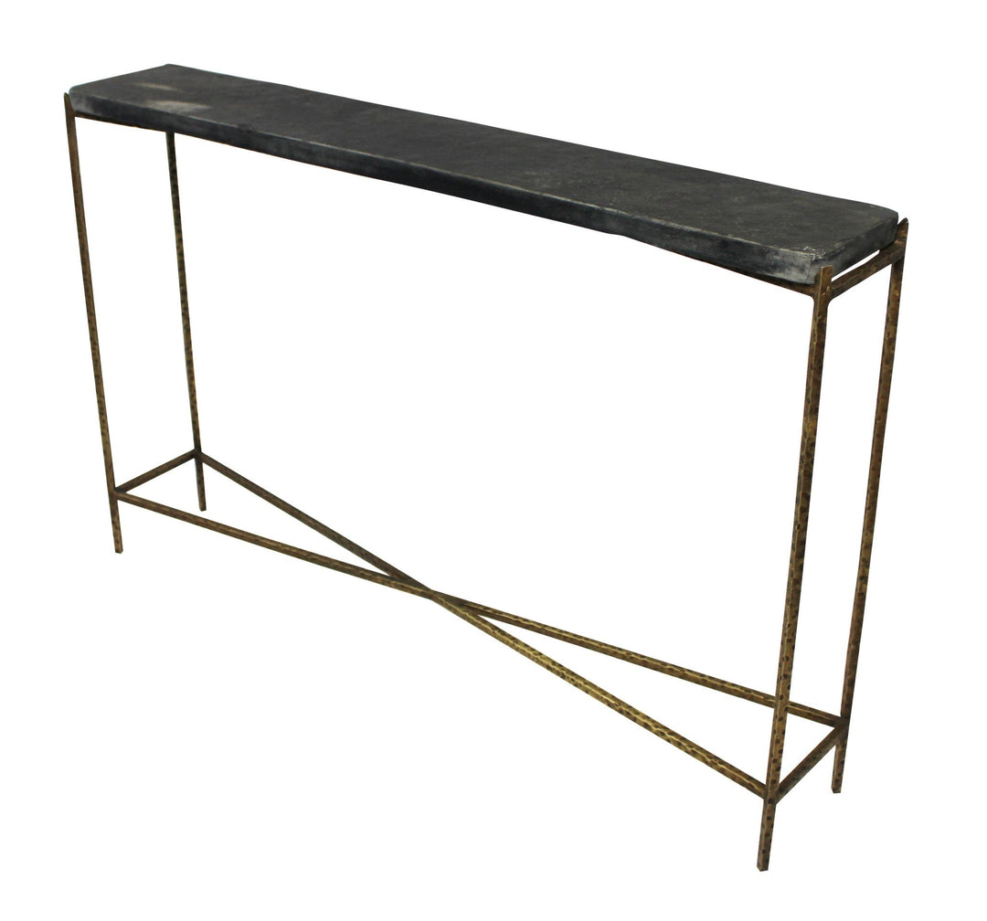 48" Black and Gold Stone Frame Console Table Image 2