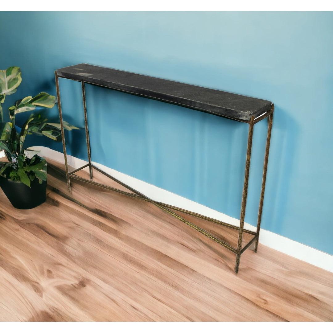 48" Black and Gold Stone Frame Console Table Image 6