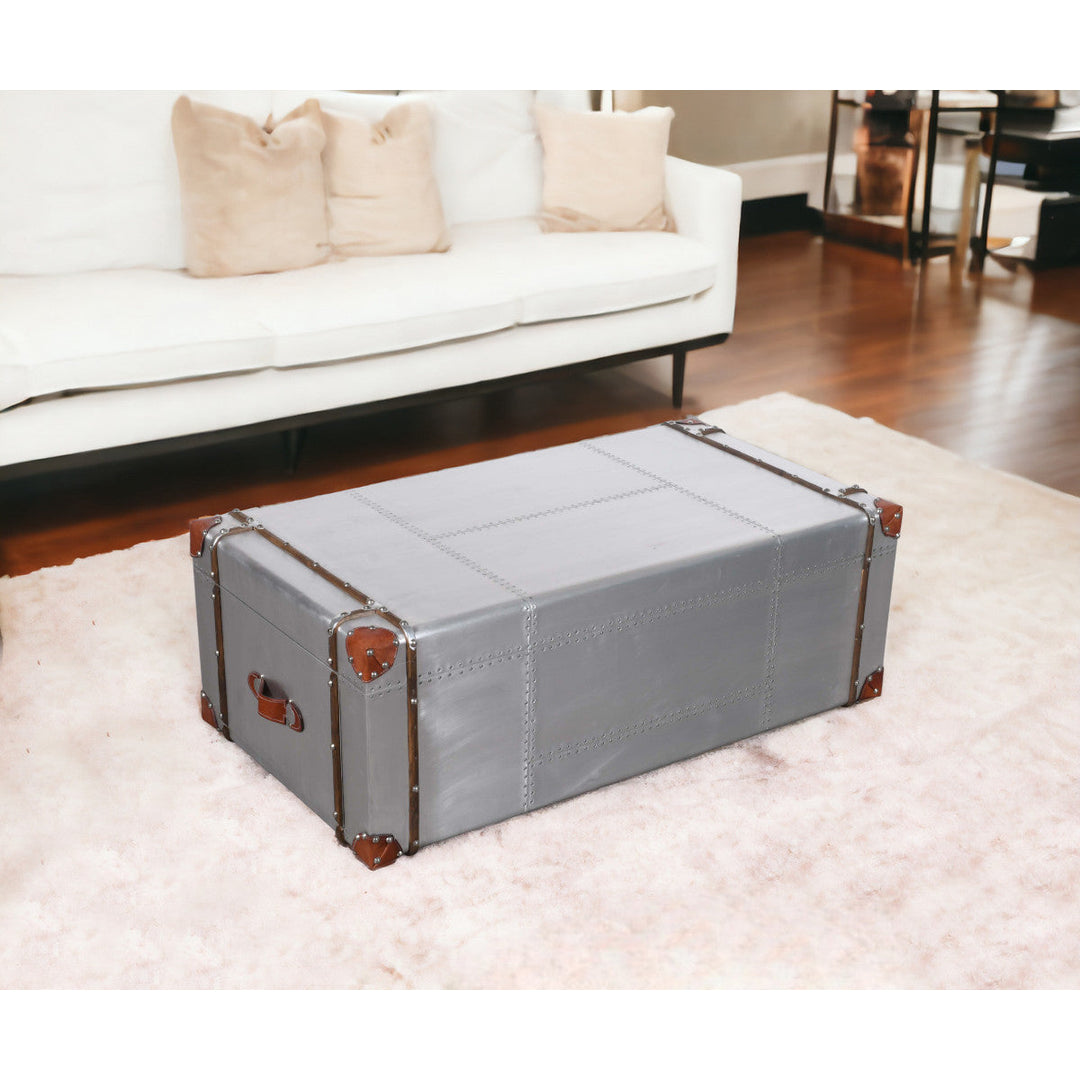 48" Silver Aluminum Rectangular Storage Coffee Table Image 6