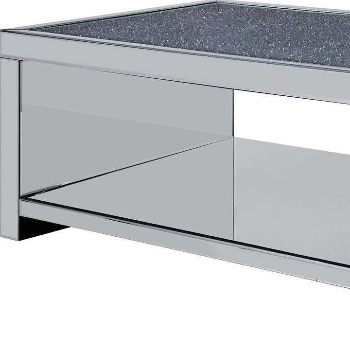 48" Silver Glass Mirrored Coffee Table With Shelf Image 3