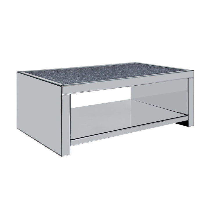 48" Silver Glass Mirrored Coffee Table With Shelf Image 4