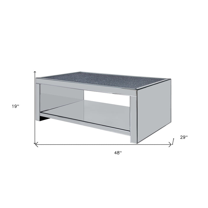 48" Silver Glass Mirrored Coffee Table With Shelf Image 5