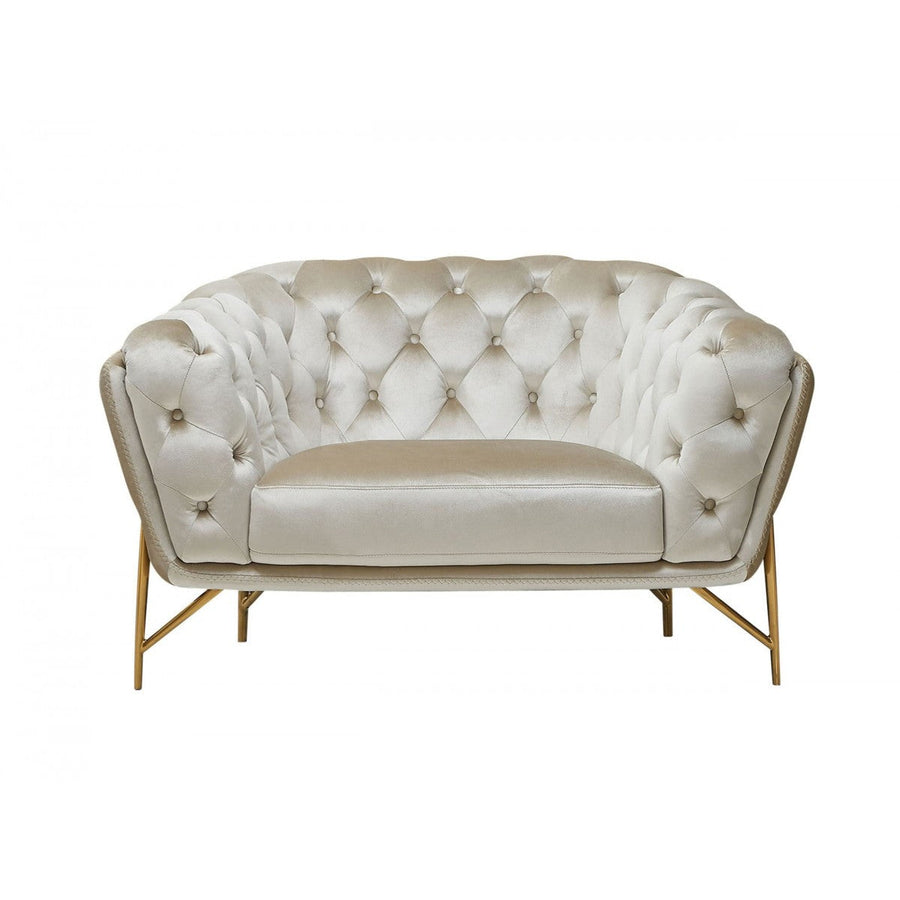 49" Beige And Gold Velvet Tufted Chesterfield Chair Image 1