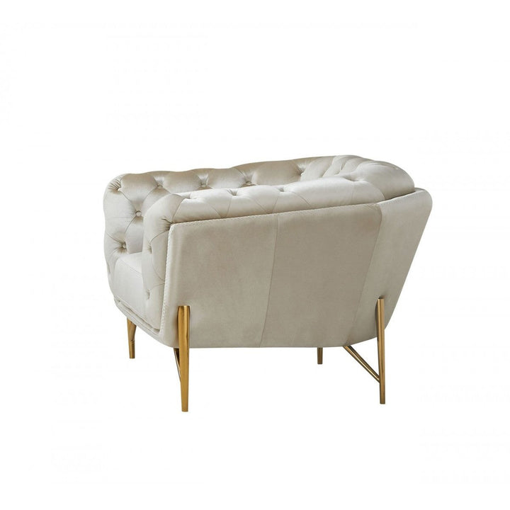 49" Beige And Gold Velvet Tufted Chesterfield Chair Image 2