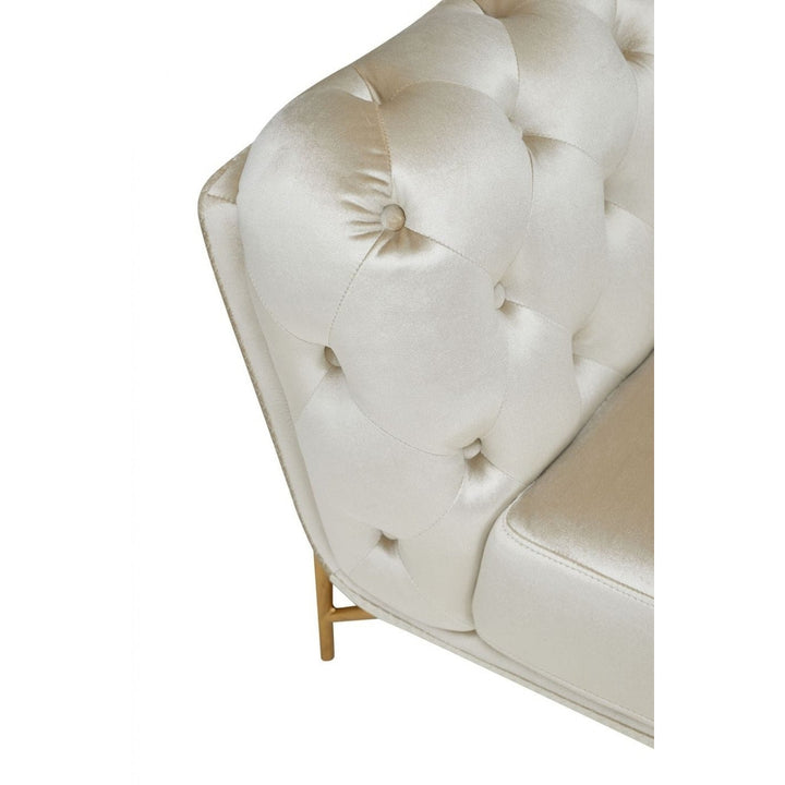 49" Beige And Gold Velvet Tufted Chesterfield Chair Image 3