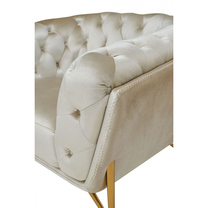 49" Beige And Gold Velvet Tufted Chesterfield Chair Image 4