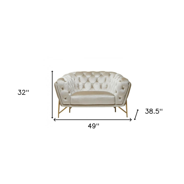 49" Beige And Gold Velvet Tufted Chesterfield Chair Image 6