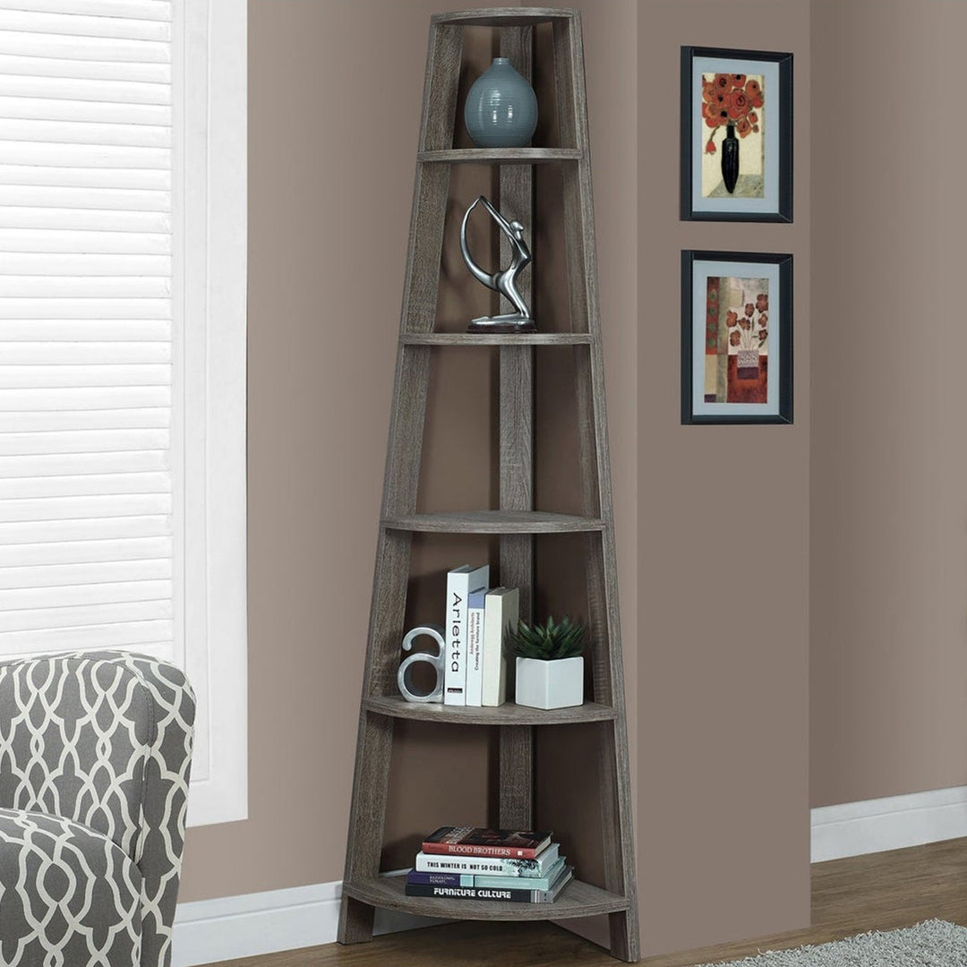 71" Walnut Wood Corner Bookcase Image 4