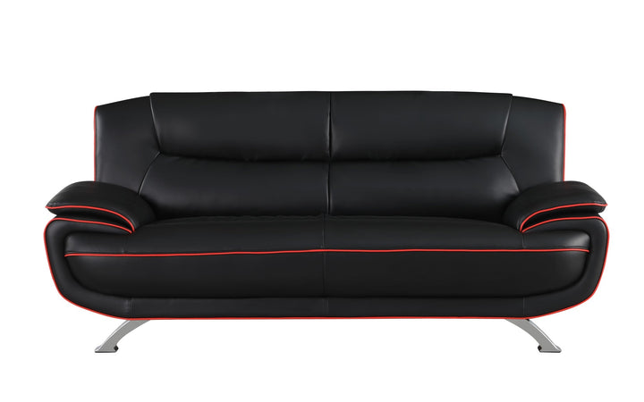 80" Black And Silver Leather Sofa Image 1