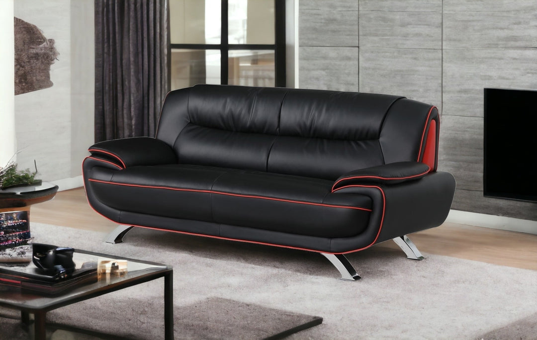 80" Black And Silver Leather Sofa Image 2