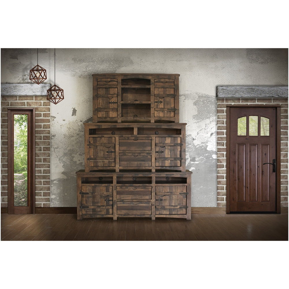 80" Brown Solid Wood Cabinet Enclosed Storage Distressed TV Stand Image 2