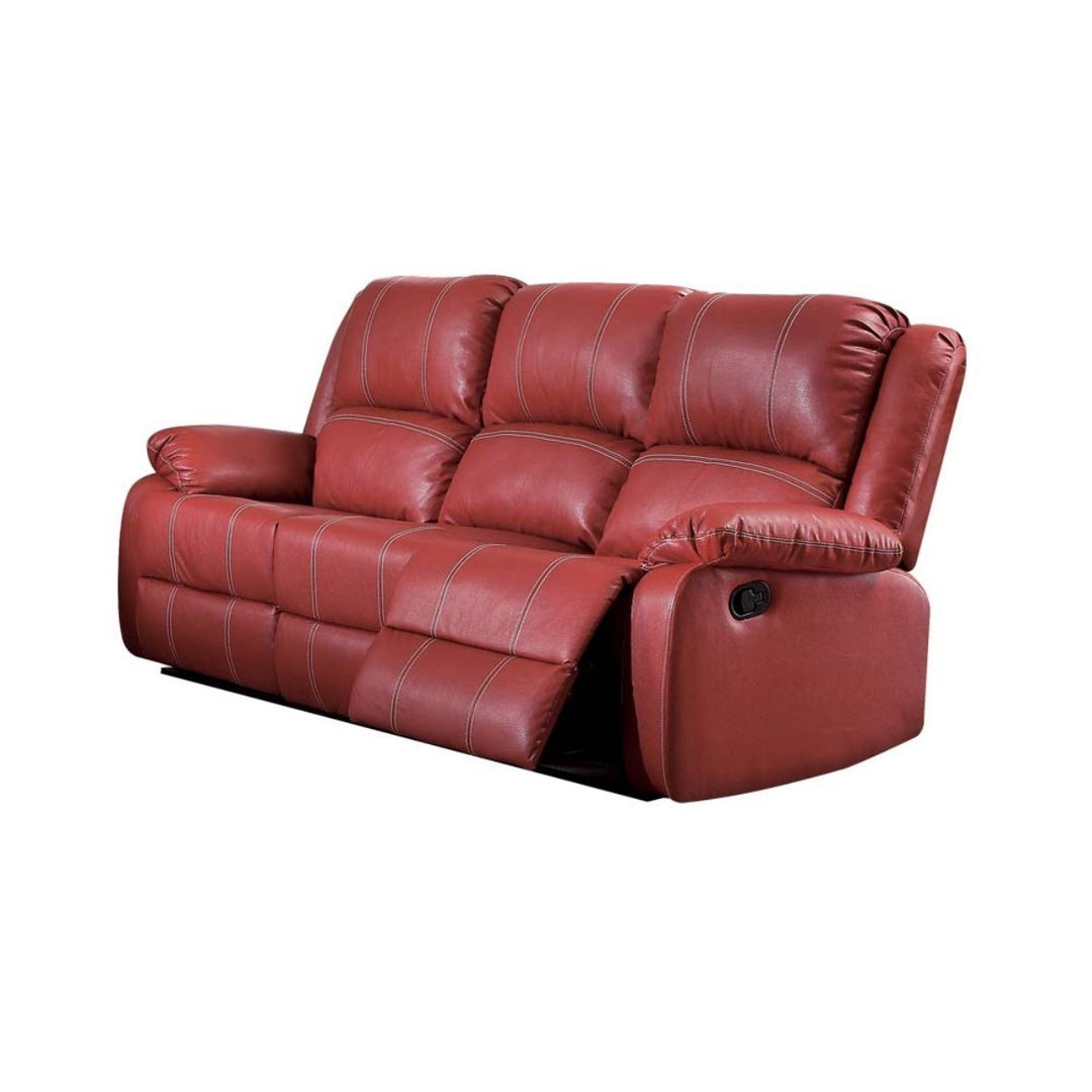 81" Red Faux Leather Reclining Sofa With Black Legs Image 1