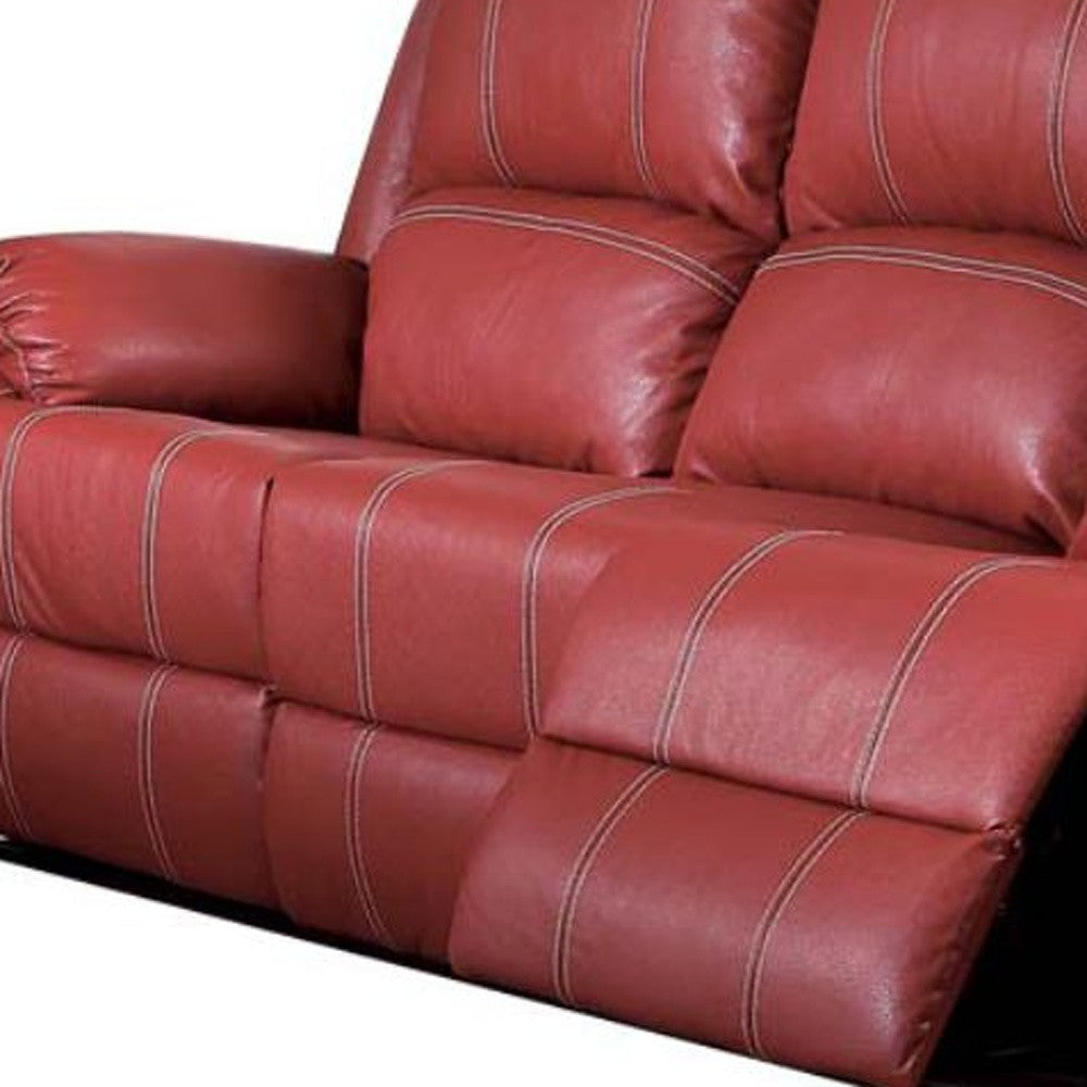 81" Red Faux Leather Reclining Sofa With Black Legs Image 3