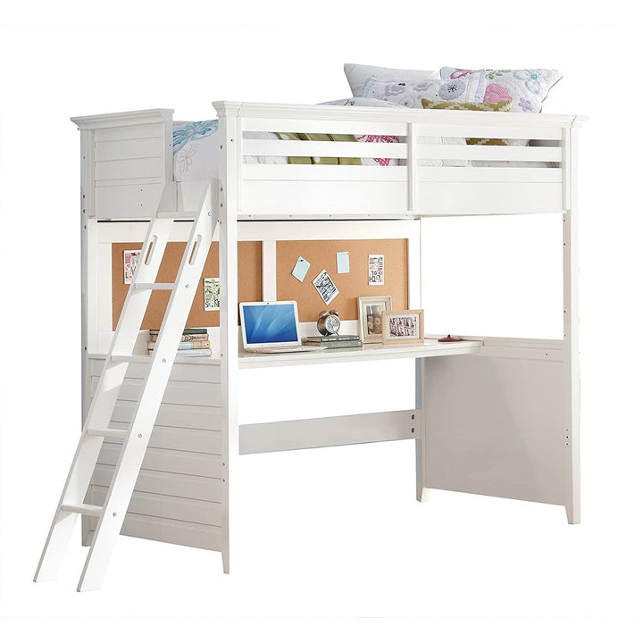 83" X 45" X 74" Twin White Poplar Wood Loft Bed With Desk Image 2