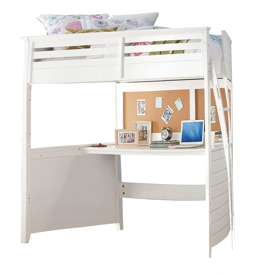 83" X 45" X 74" Twin White Poplar Wood Loft Bed With Desk Image 3