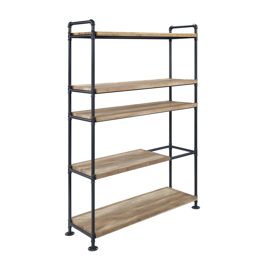 65" Brown and Black Metal Five Tier Etagere Bookcase Image 1