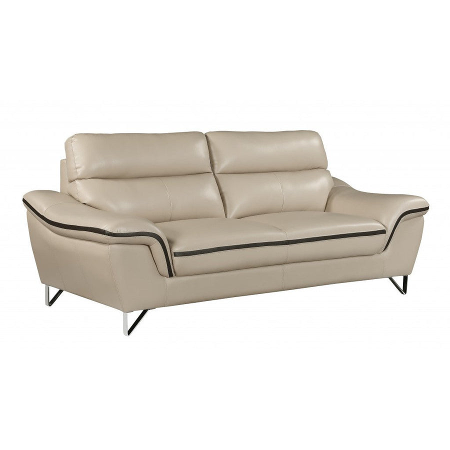 86" Beige And Silver Leather Sofa Image 1