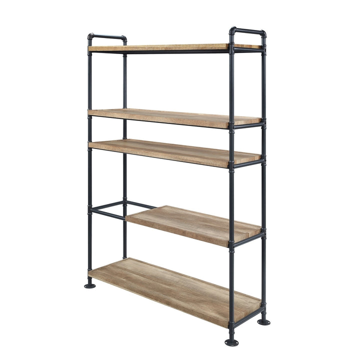 65" Brown and Black Metal Five Tier Etagere Bookcase Image 2