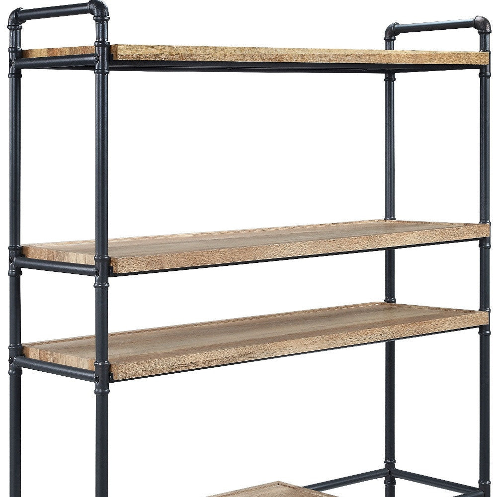 65" Brown and Black Metal Five Tier Etagere Bookcase Image 3